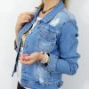 Kurtka Jeansowa z Dziurami TRENDY L-4XL błękitna - obrazek 3