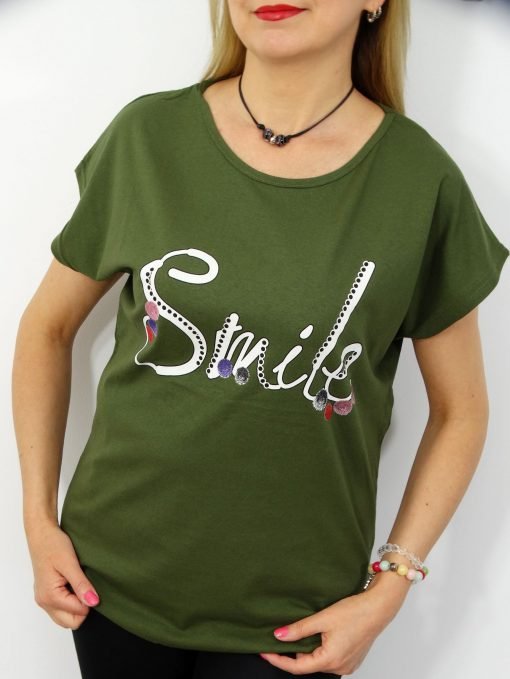 Bawełniany T-shirt SMILE 2XL-4XL oliwka