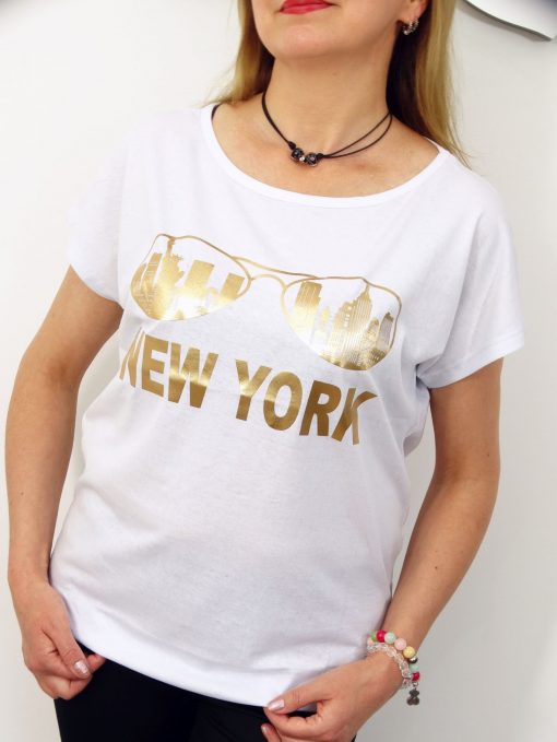 Bawełniany T-shirt NEW YORK 2XL-4XL biały