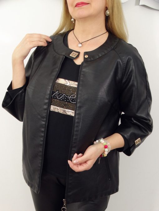 Elegancka Kurtka Ramoneska z Ekoskóry MIRELLA od 42 do 62 czarna - obrazek 3