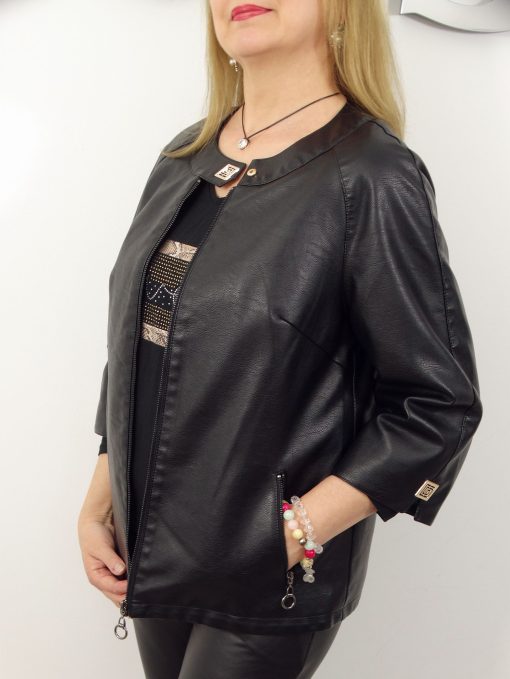 Elegancka Kurtka Ramoneska z Ekoskóry MIRELLA od 42 do 62 czarna - obrazek 4