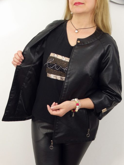 Elegancka Kurtka Ramoneska z Ekoskóry MIRELLA od 42 do 62 czarna - obrazek 7