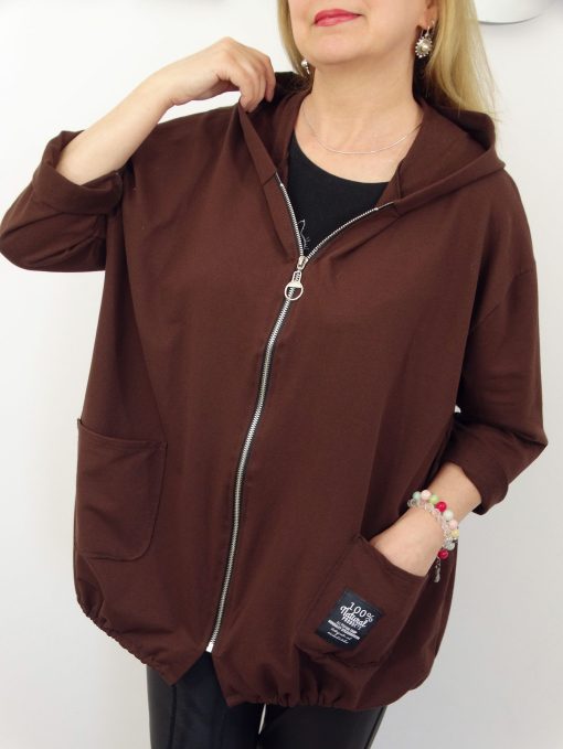Letnia Bawełniana Bluza NATURAL PLUS SIZE rozmiar uniwersalny od 44 do 52 czekoladowa - obrazek 3