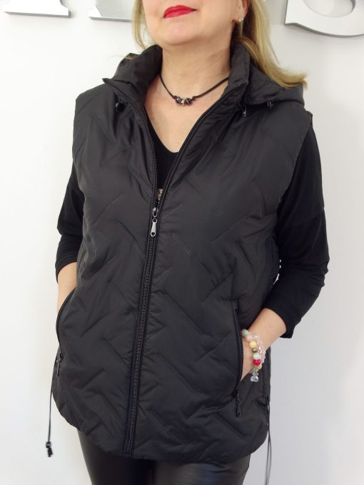 Kamizelka Wiosenna Bezrękawnik z Odpinanym Kapturem ELDA od 44 do 54 czarna