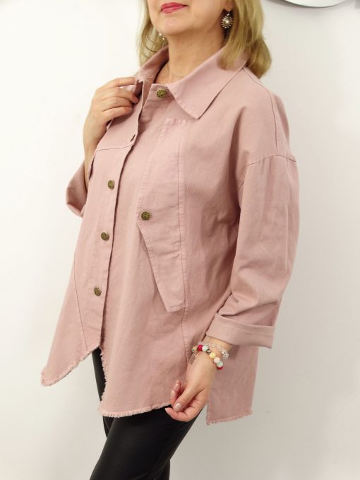 Kurtka Katana Włoska GIANNA Plus Size rozmiar uniwersalny od 42 do 54 pudrowa - obrazek 5