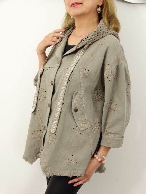 Kurtka Katana Włoska MICHELA Plus Size rozmiar uniwersalny od 42 do 50 beż fango - obrazek 6