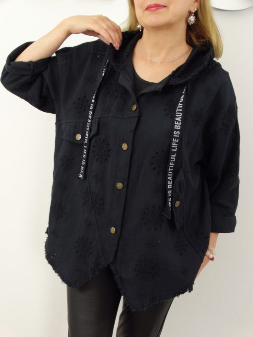 Kurtka Katana Włoska MICHELA Plus Size rozmiar uniwersalny od 42 do 50 czarna - obrazek 5