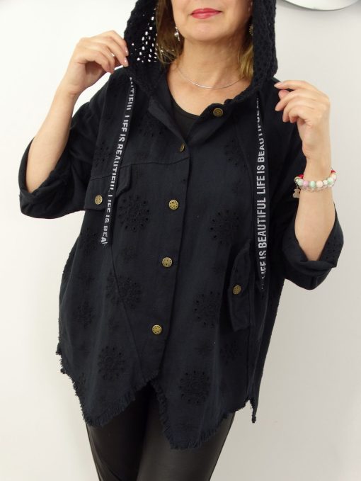 Kurtka Katana Włoska MICHELA Plus Size rozmiar uniwersalny od 42 do 50 czarna - obrazek 8