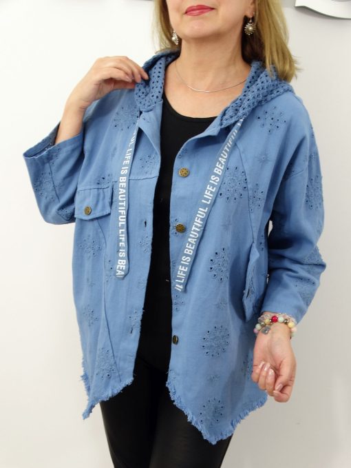 Kurtka Katana Włoska MICHELA Plus Size rozmiar uniwersalny od 42 do 50 błękitna - obrazek 3