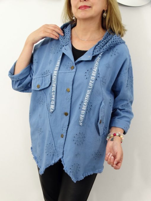 Kurtka Katana Włoska MICHELA Plus Size rozmiar uniwersalny od 42 do 50 błękitna