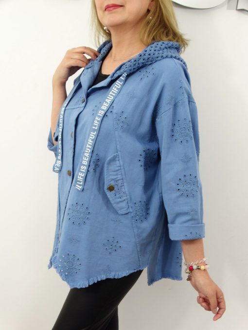 Kurtka Katana Włoska MICHELA Plus Size rozmiar uniwersalny od 42 do 50 błękitna - obrazek 6