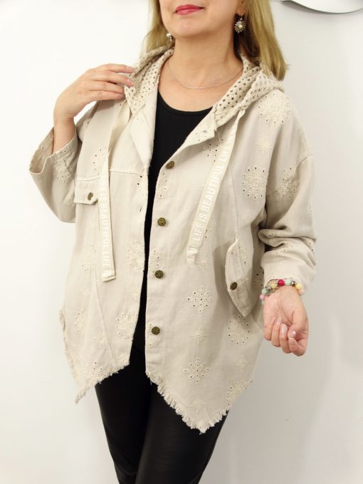 Kurtka Katana Włoska MICHELA Plus Size rozmiar uniwersalny od 42 do 50 beż - obrazek 3