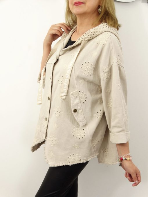 Kurtka Katana Włoska MICHELA Plus Size rozmiar uniwersalny od 42 do 50 beż - obrazek 6