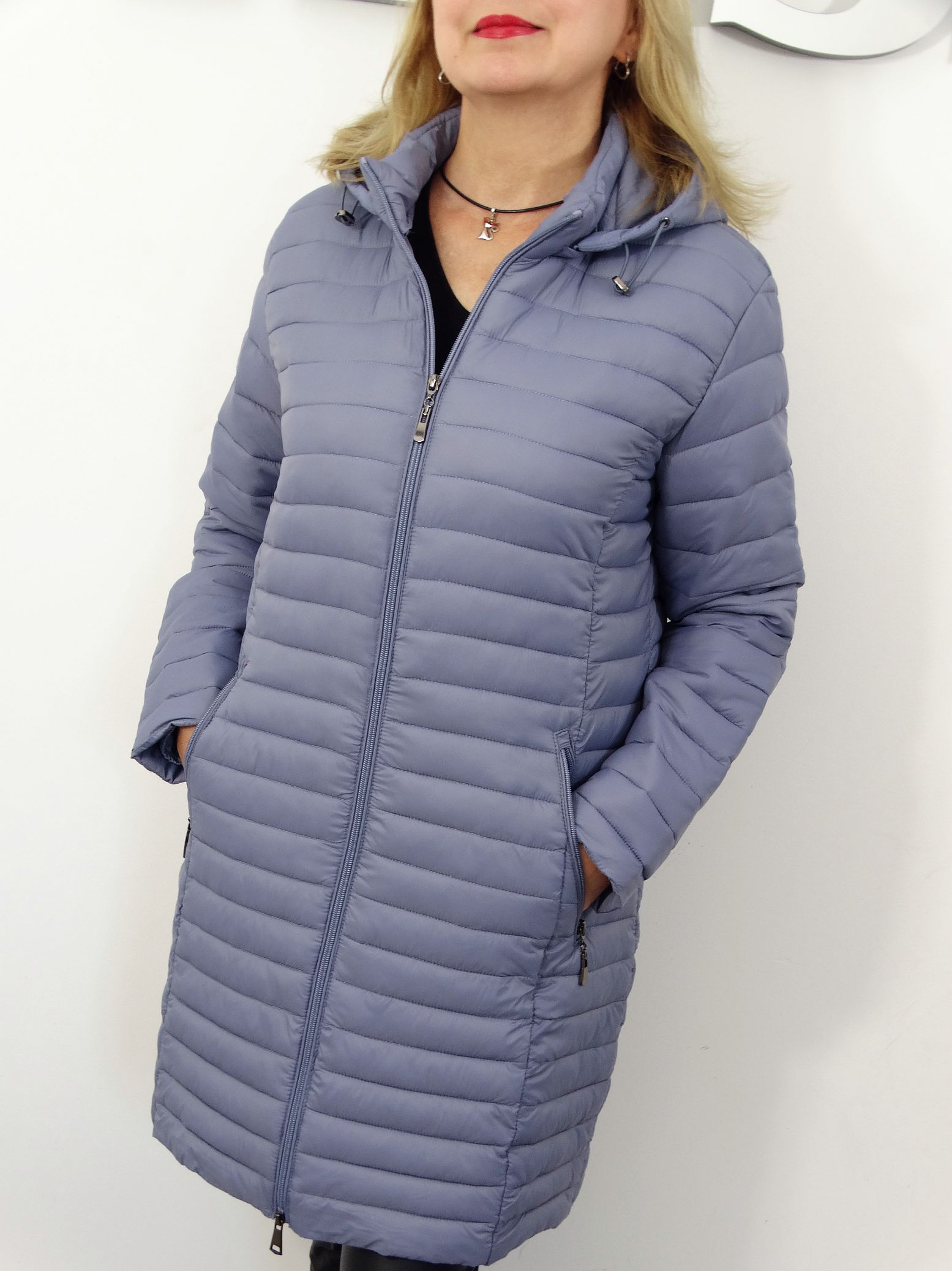 Płaszczyk Damski Jesienny Przejściowy Pikowany MIRANDA rozmiary od 44 do 54 szaro-niebieski - obrazek 2