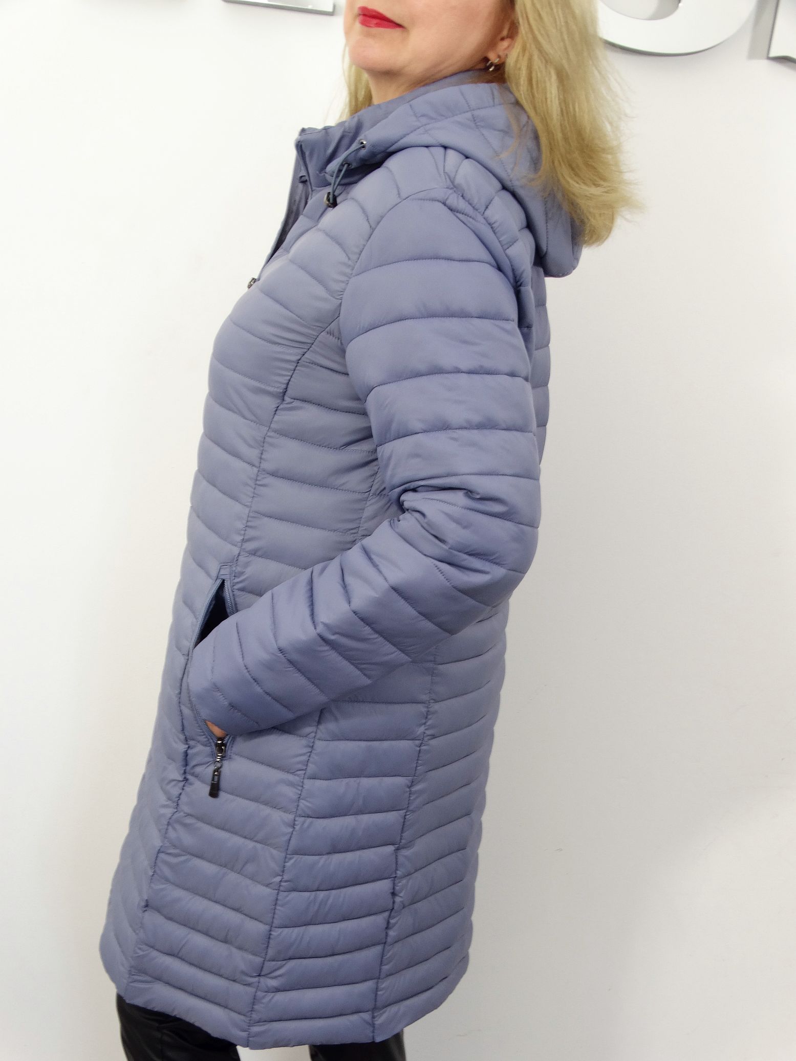 Płaszczyk Damski Jesienny Przejściowy Pikowany MIRANDA rozmiary od 44 do 54 szaro-niebieski - obrazek 4