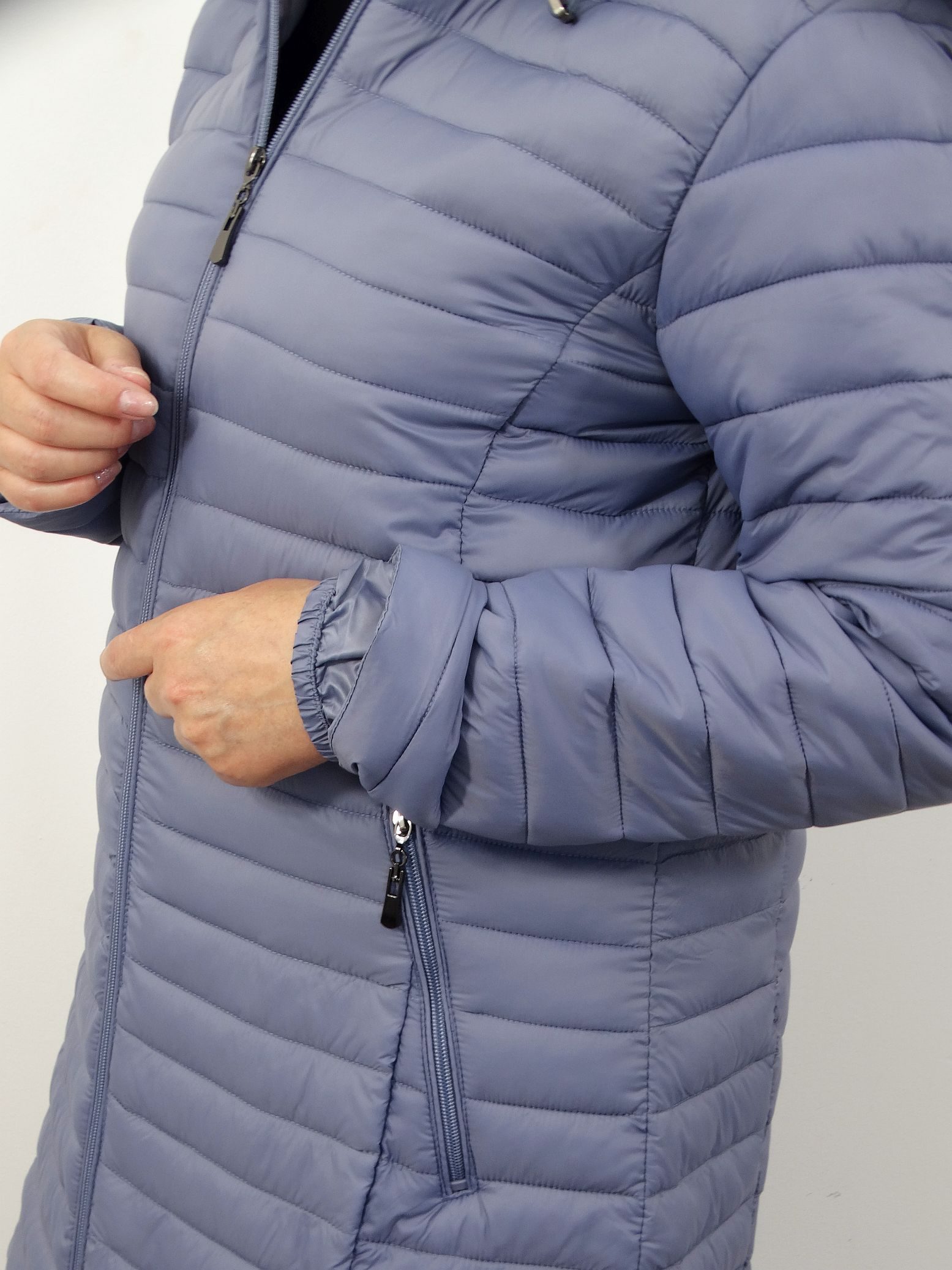 Płaszczyk Damski Jesienny Przejściowy Pikowany MIRANDA rozmiary od 44 do 54 szaro-niebieski - obrazek 6