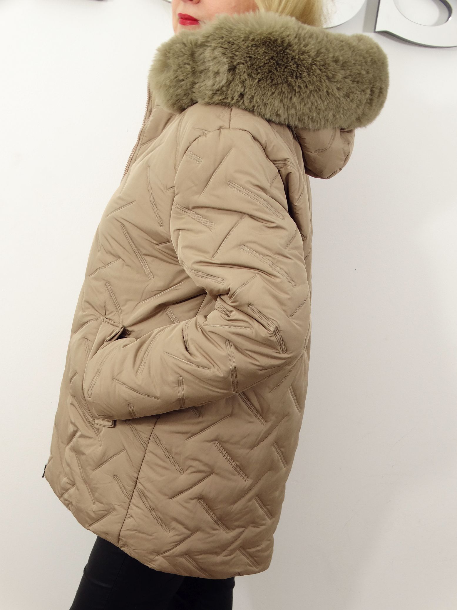Kurtka Damska Pikowana Zimowa IZOLDA od 44 do 54 beż - obrazek 5