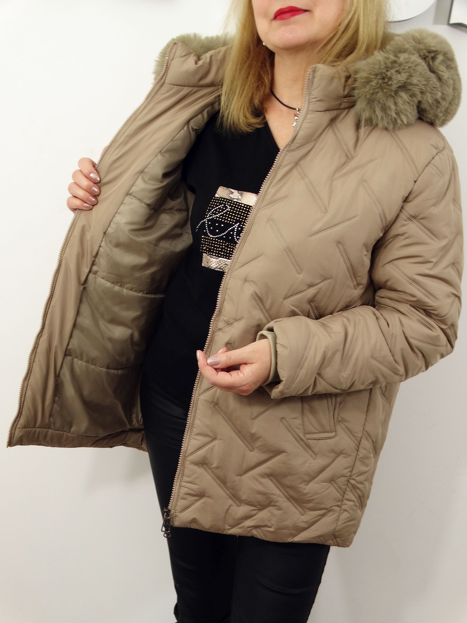 Kurtka Damska Pikowana Zimowa IZOLDA od 44 do 54 beż - obrazek 8