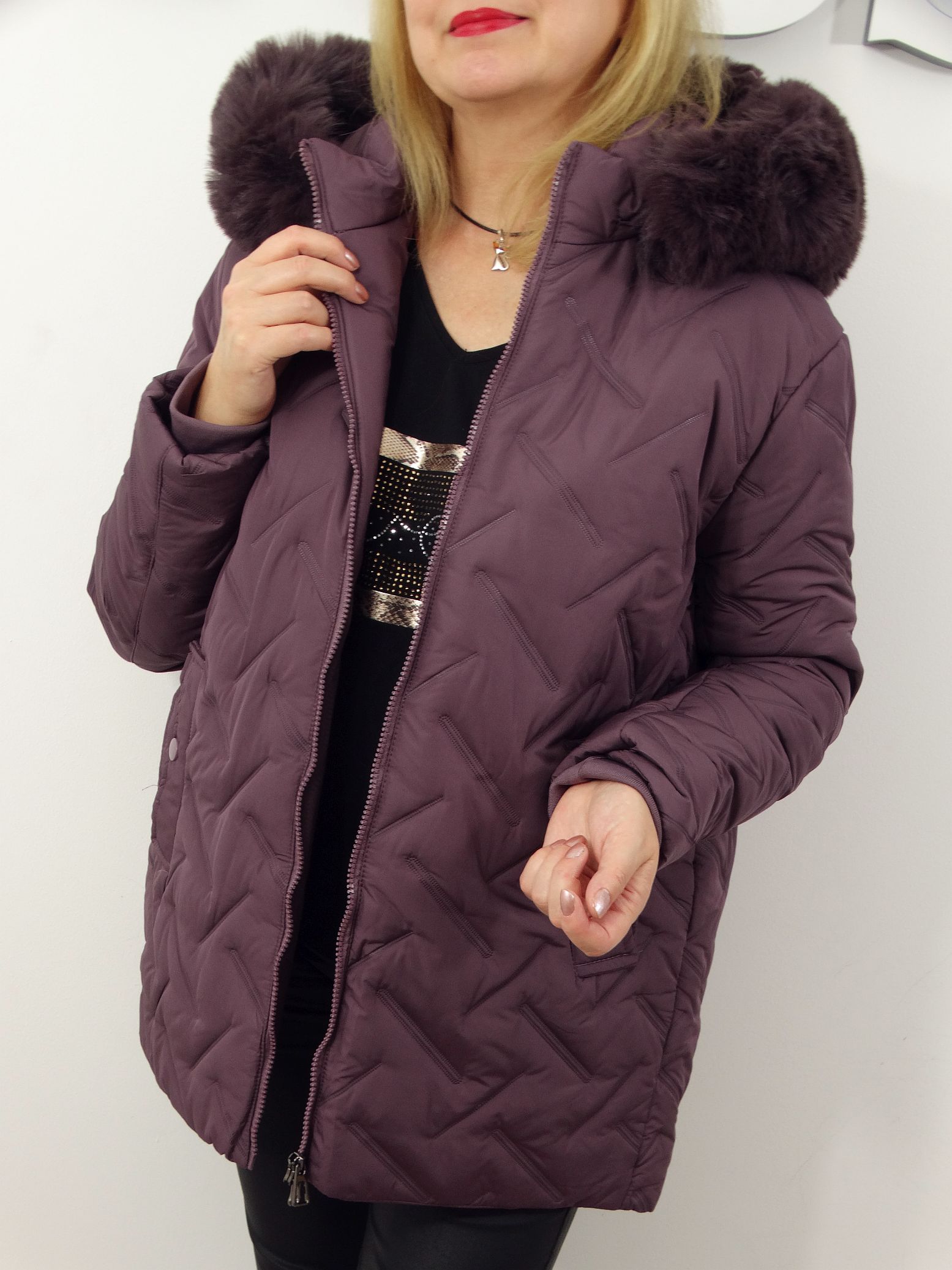Kurtka Damska Pikowana Zimowa IZOLDA od 44 do 54 fiolet - obrazek 3