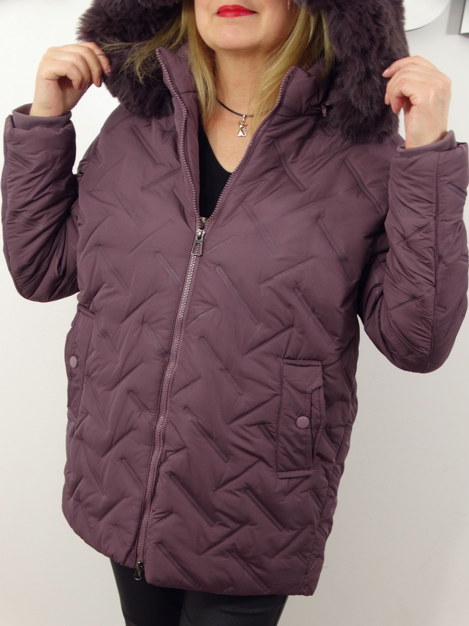 Kurtka Damska Pikowana Zimowa IZOLDA od 44 do 54 fiolet - obrazek 7