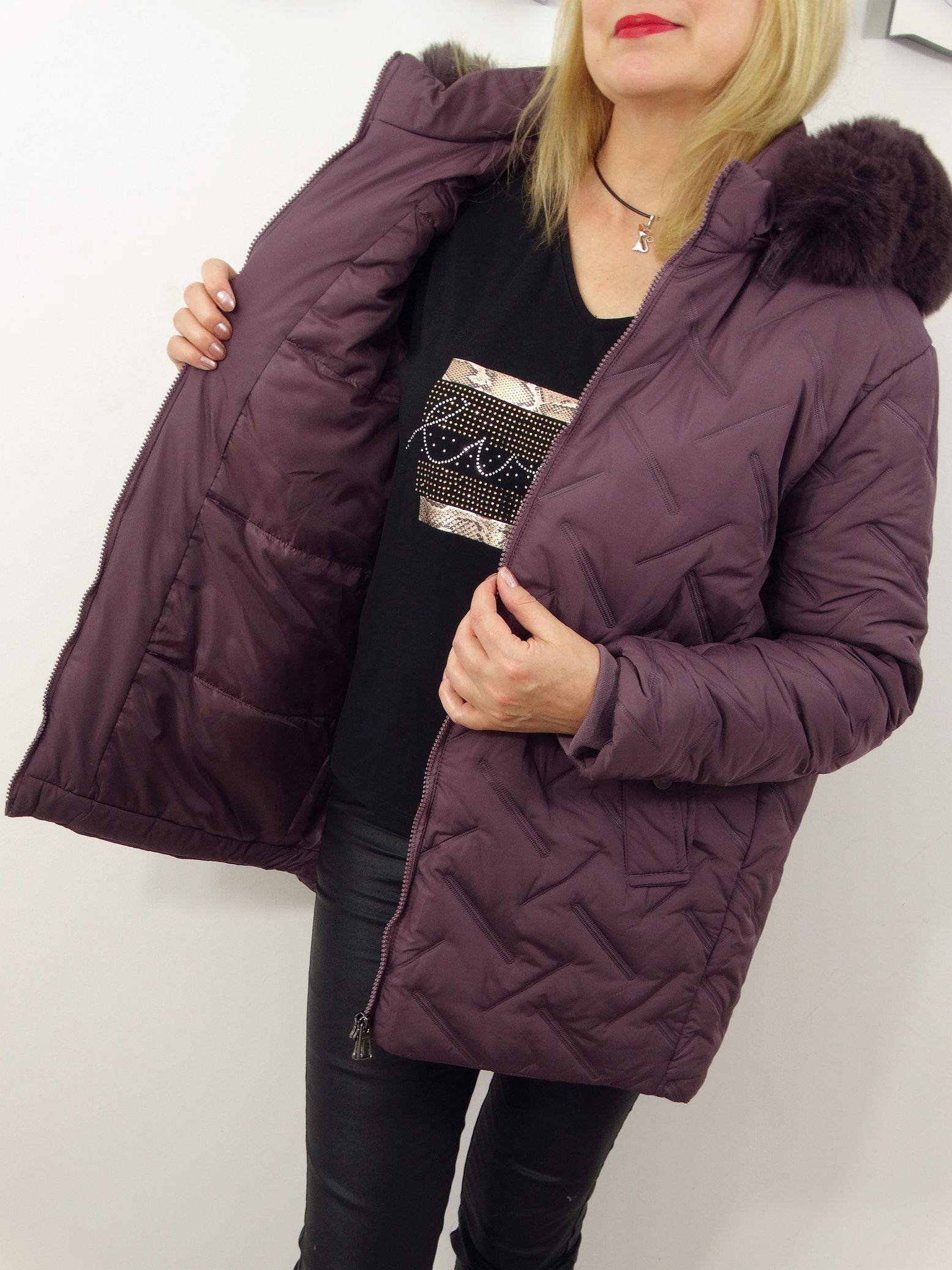 Kurtka Damska Pikowana Zimowa IZOLDA od 44 do 54 fiolet - obrazek 8
