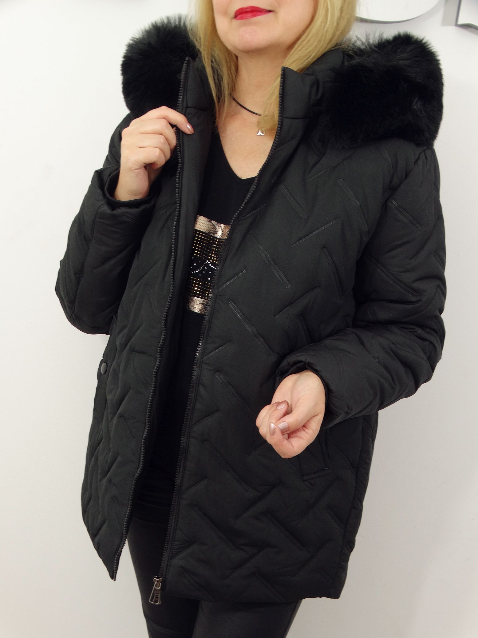 Kurtka Damska Pikowana Zimowa IZOLDA od 44 do 54 czarna - obrazek 3