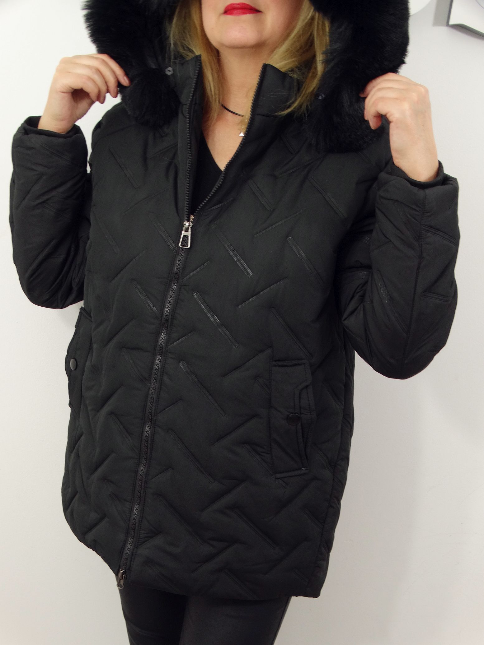 Kurtka Damska Pikowana Zimowa IZOLDA od 44 do 54 czarna - obrazek 7