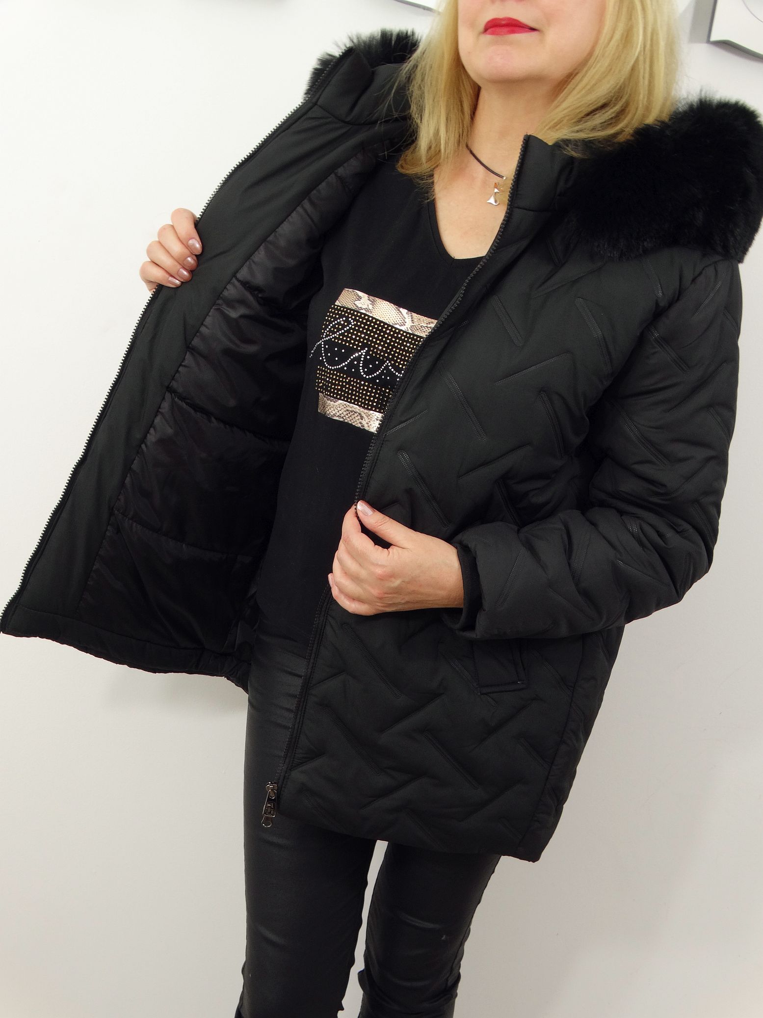 Kurtka Damska Pikowana Zimowa IZOLDA od 44 do 54 czarna - obrazek 8