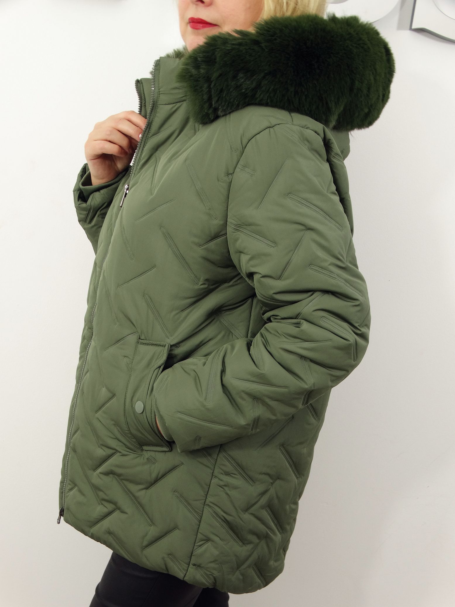 Kurtka Damska Pikowana Zimowa IZOLDA od 44 do 54 zielona - obrazek 5
