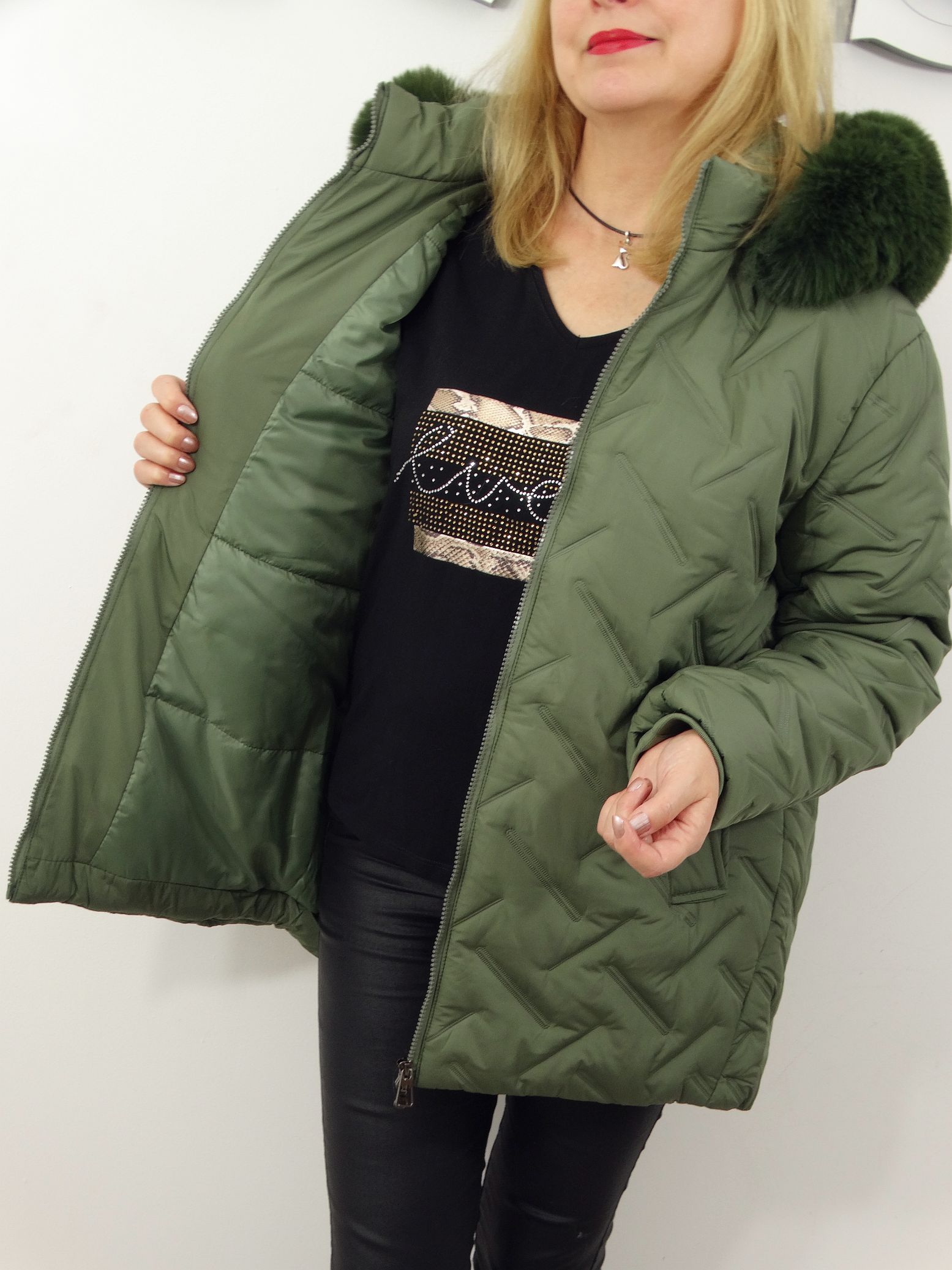 Kurtka Damska Pikowana Zimowa IZOLDA od 44 do 54 zielona - obrazek 8