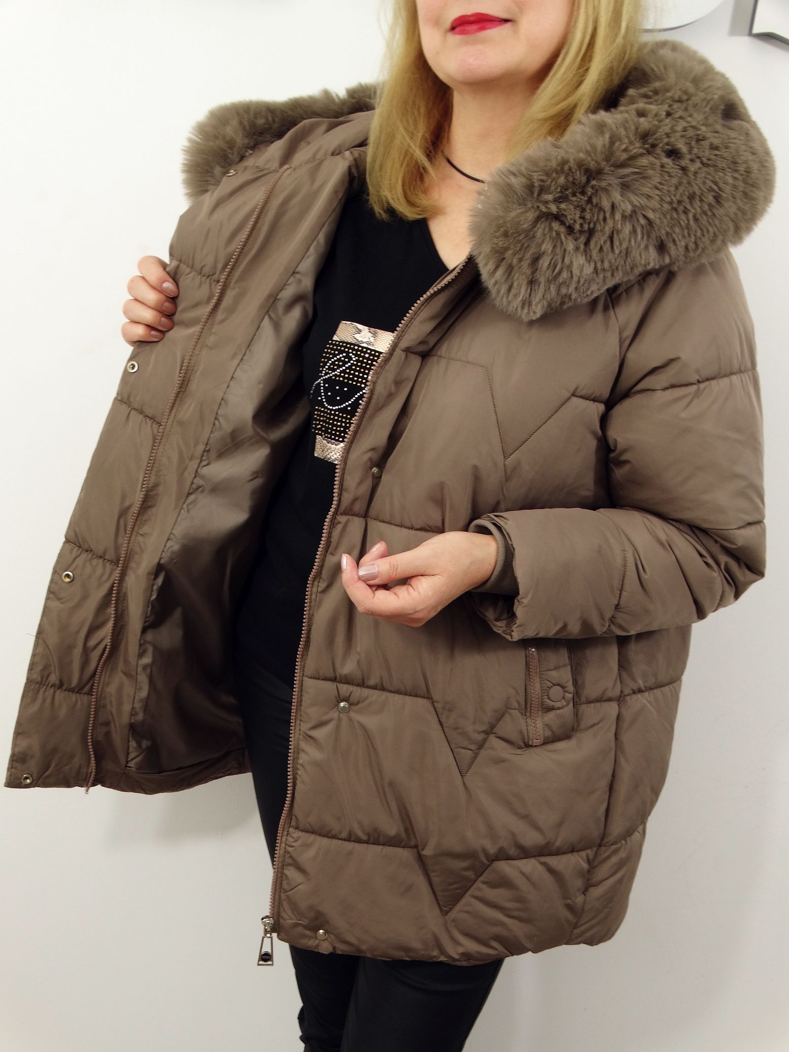 Kurtka Damska Pikowana Zimowa LUMIA od 44 do 54 kawowa - obrazek 8