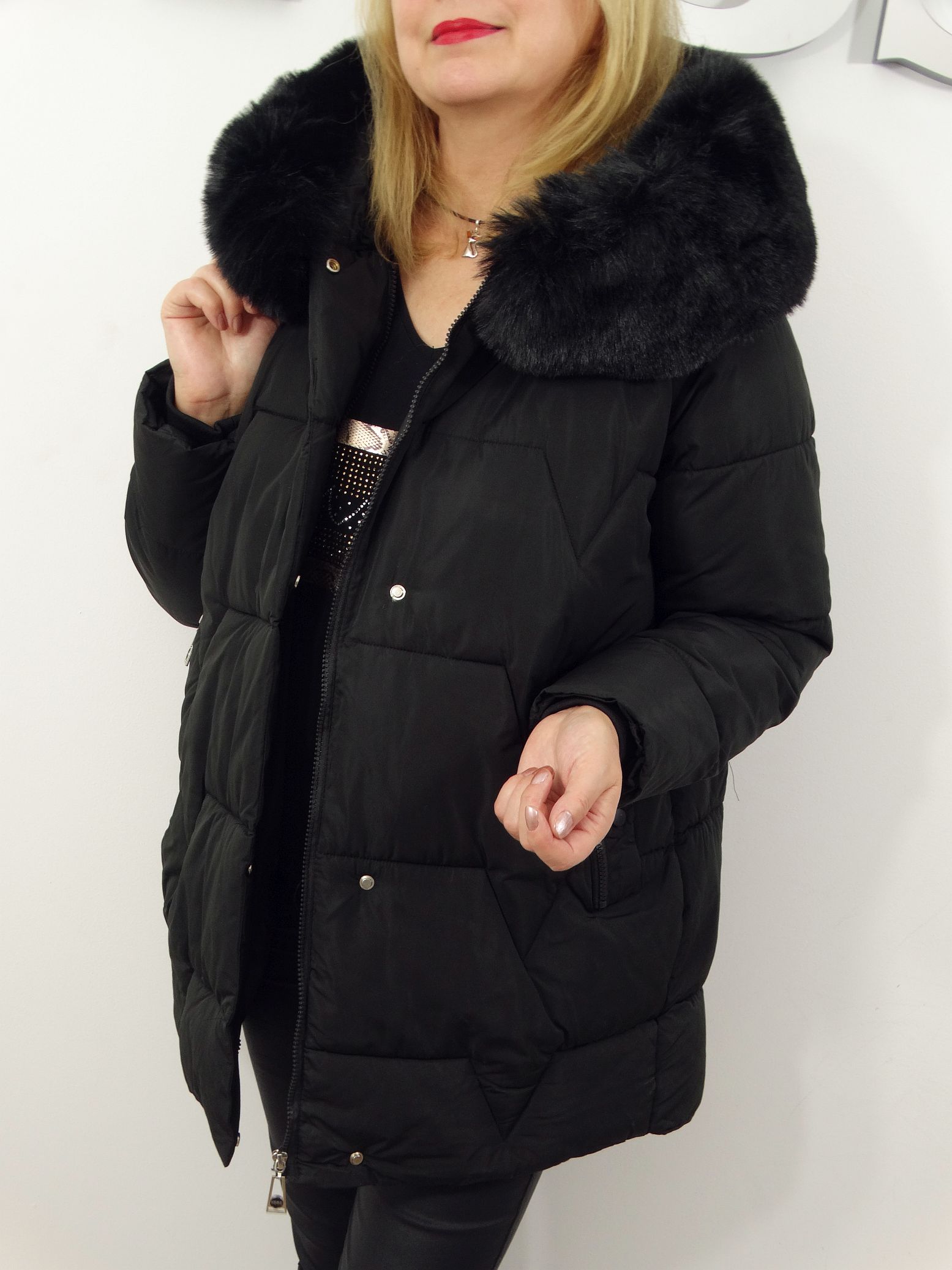 Kurtka Damska Pikowana Zimowa LUMIA od 44 do 54 czarna - obrazek 3