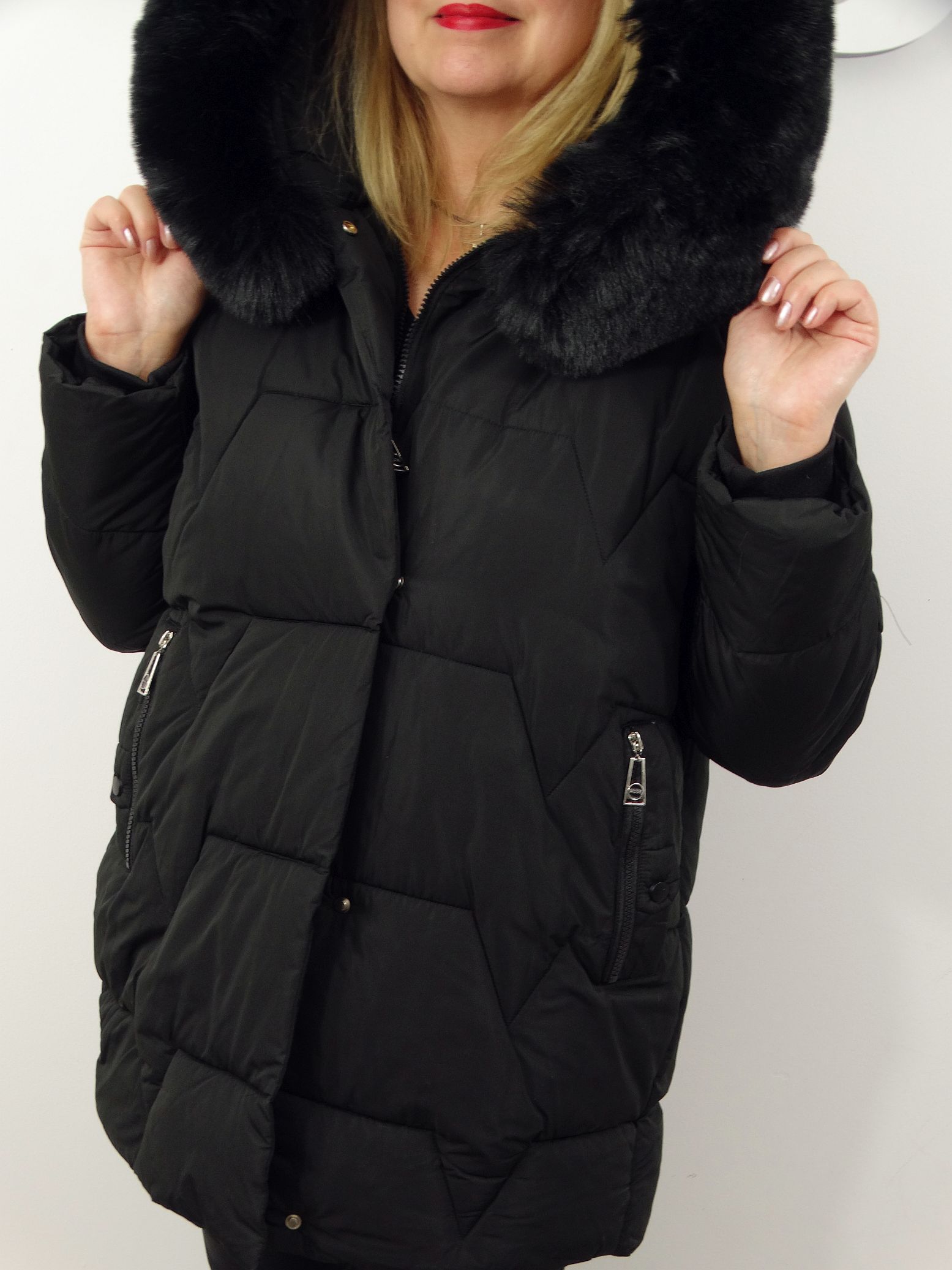 Kurtka Damska Pikowana Zimowa LUMIA od 44 do 54 czarna - obrazek 7