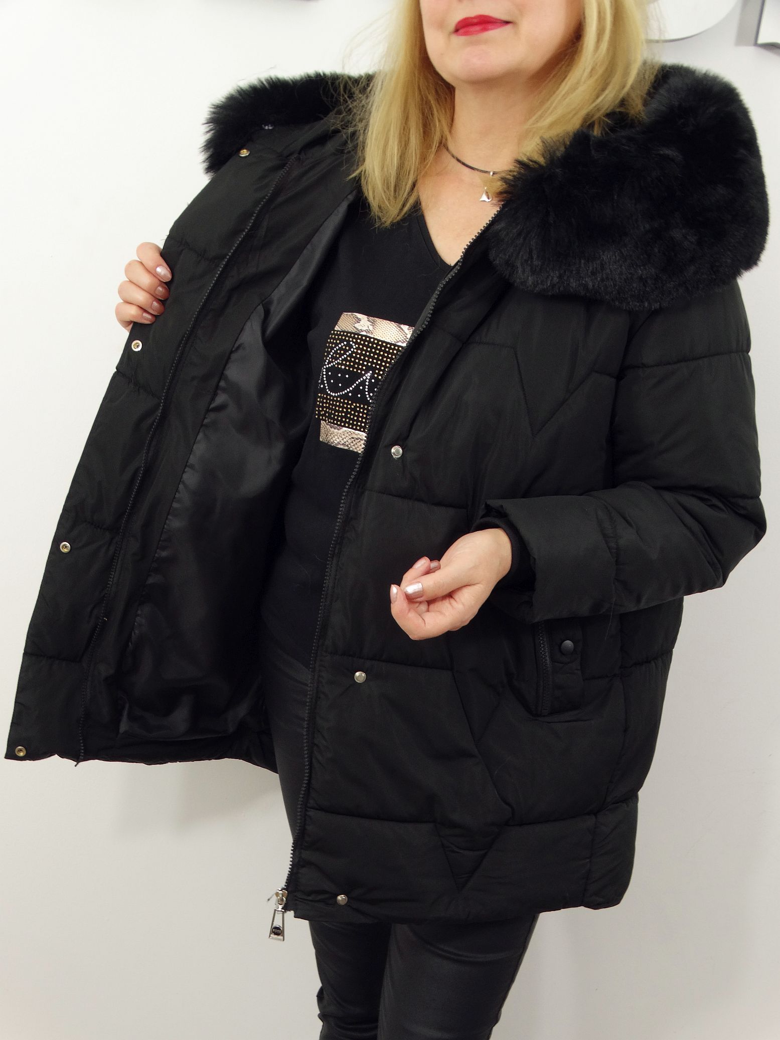 Kurtka Damska Pikowana Zimowa LUMIA od 44 do 54 czarna - obrazek 8