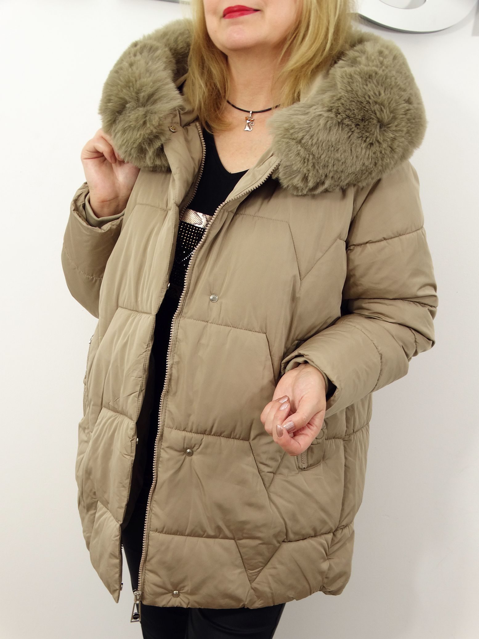 Kurtka Damska Pikowana Zimowa LUMIA od 44 do 54 beżowa - obrazek 8
