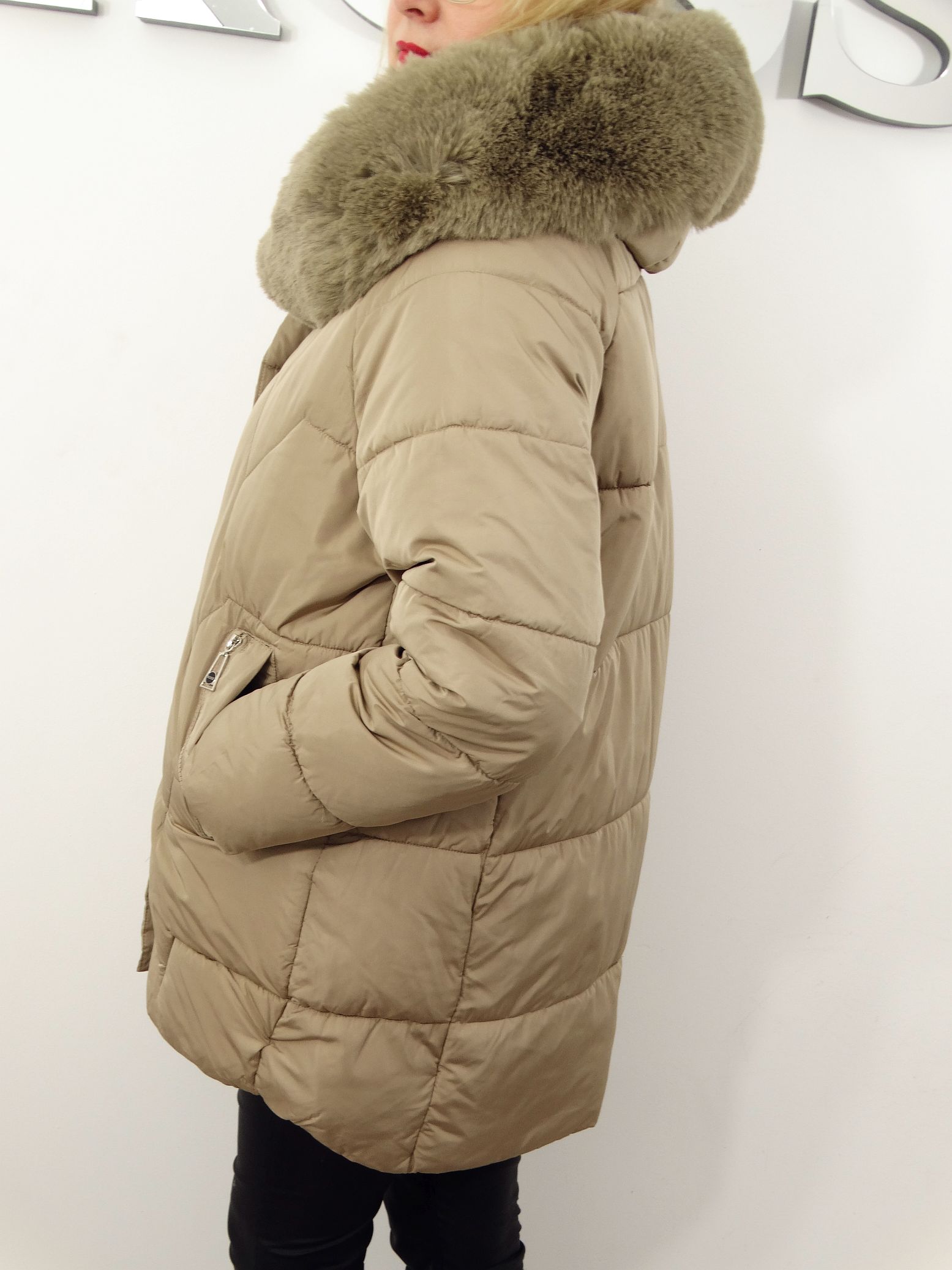 Kurtka Damska Pikowana Zimowa LUMIA od 44 do 54 beżowa - obrazek 6