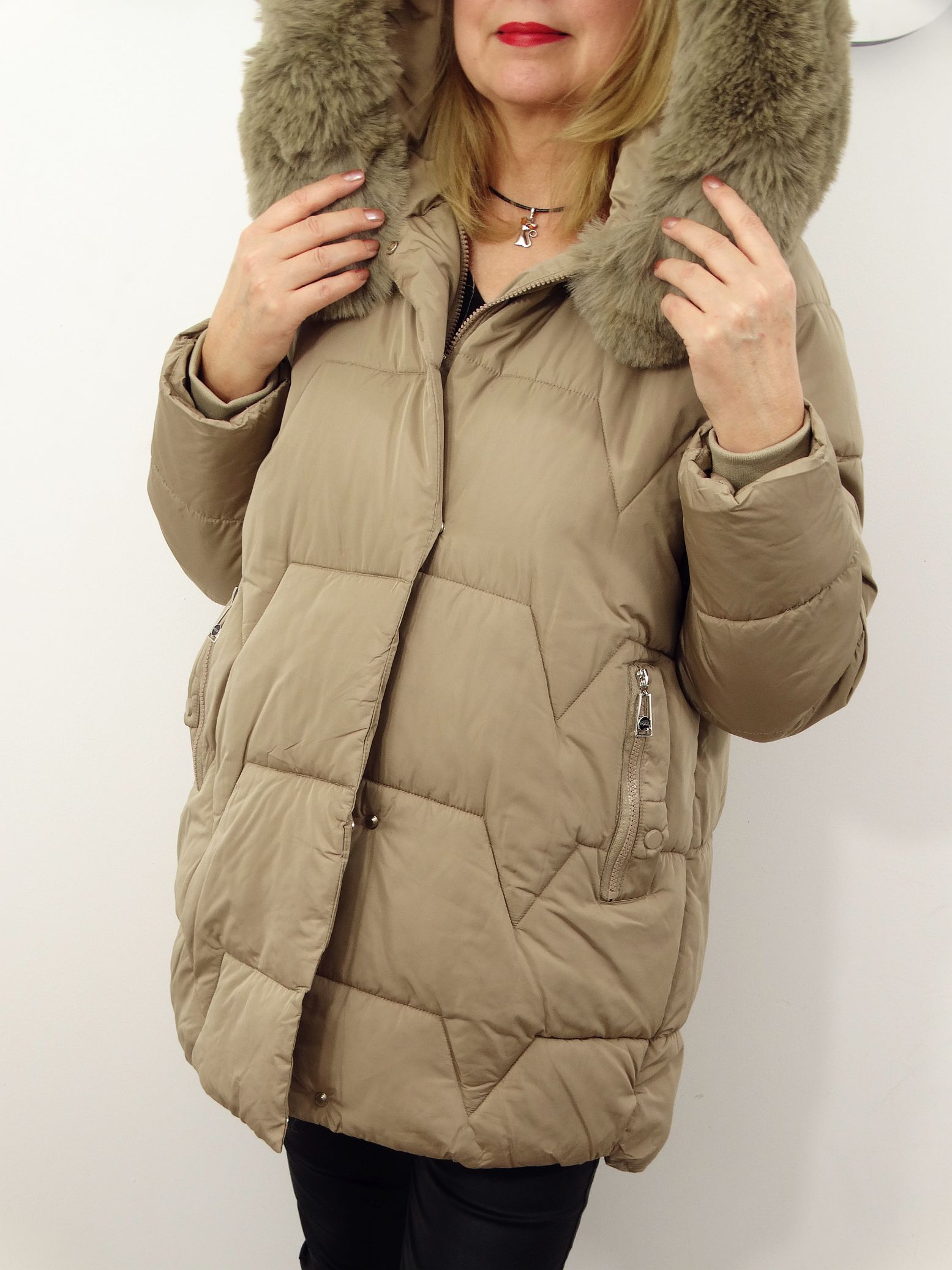 Kurtka Damska Pikowana Zimowa LUMIA od 44 do 54 beżowa - obrazek 5