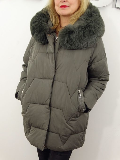 Kurtka Damska Pikowana Zimowa LUMIA od 44 do 54 szaro-zielona