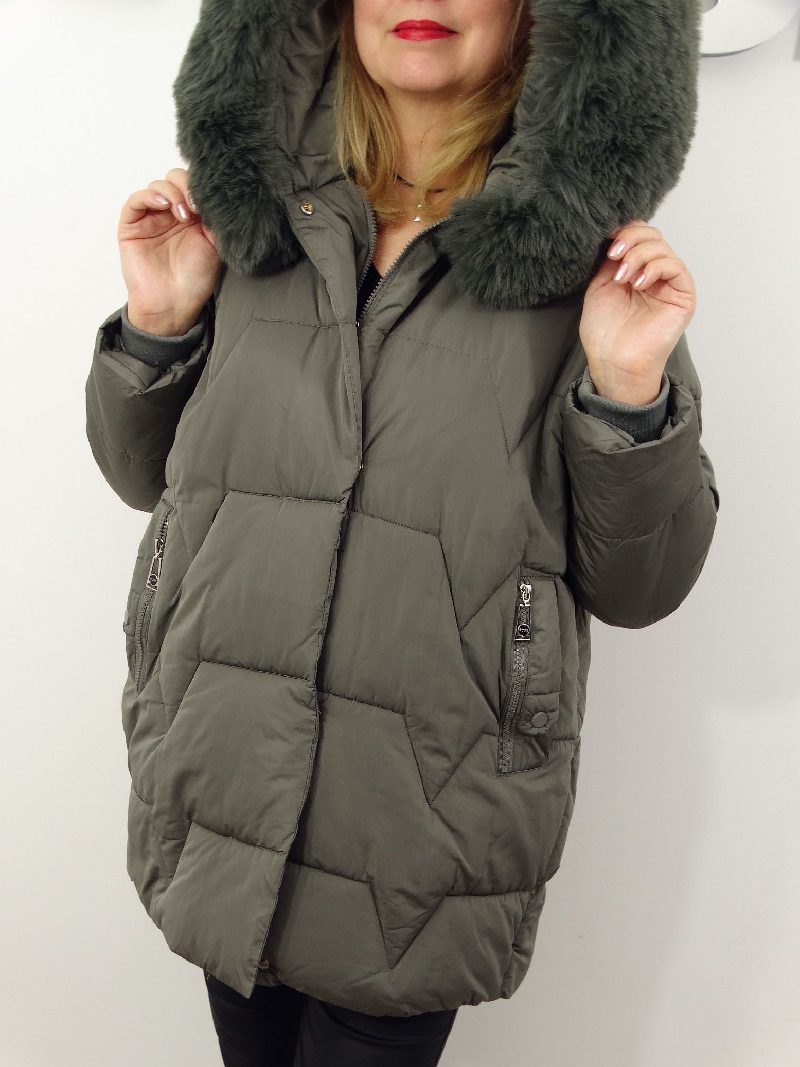 Kurtka Damska Pikowana Zimowa LUMIA od 44 do 54 szaro-zielona - obrazek 7