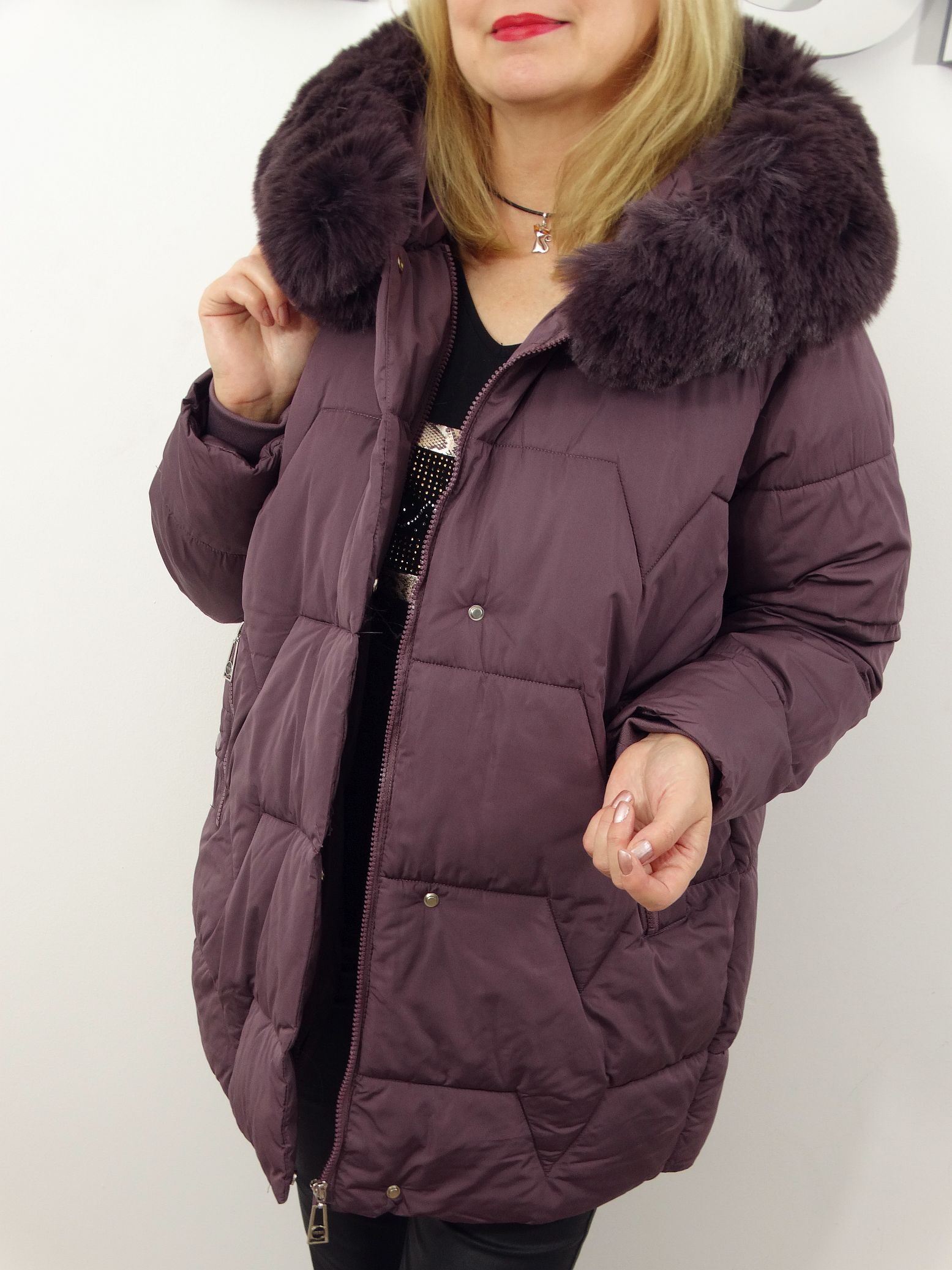 Kurtka Damska Pikowana Zimowa LUMIA od 44 do 54 fiolet - obrazek 3