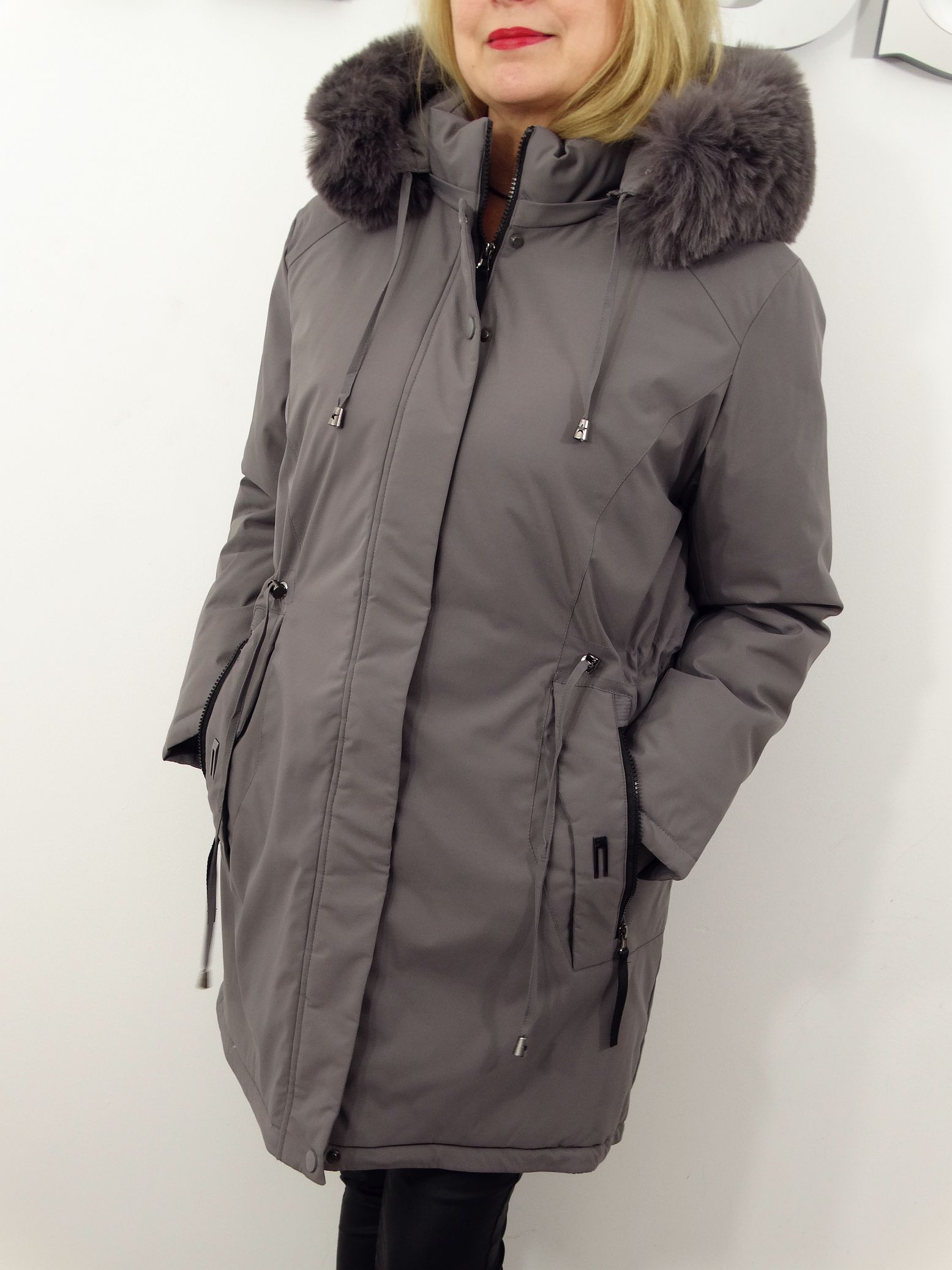 Kurtka Damska Zimowa Parka Ocieplana EMILIA od 44 do 54 szara