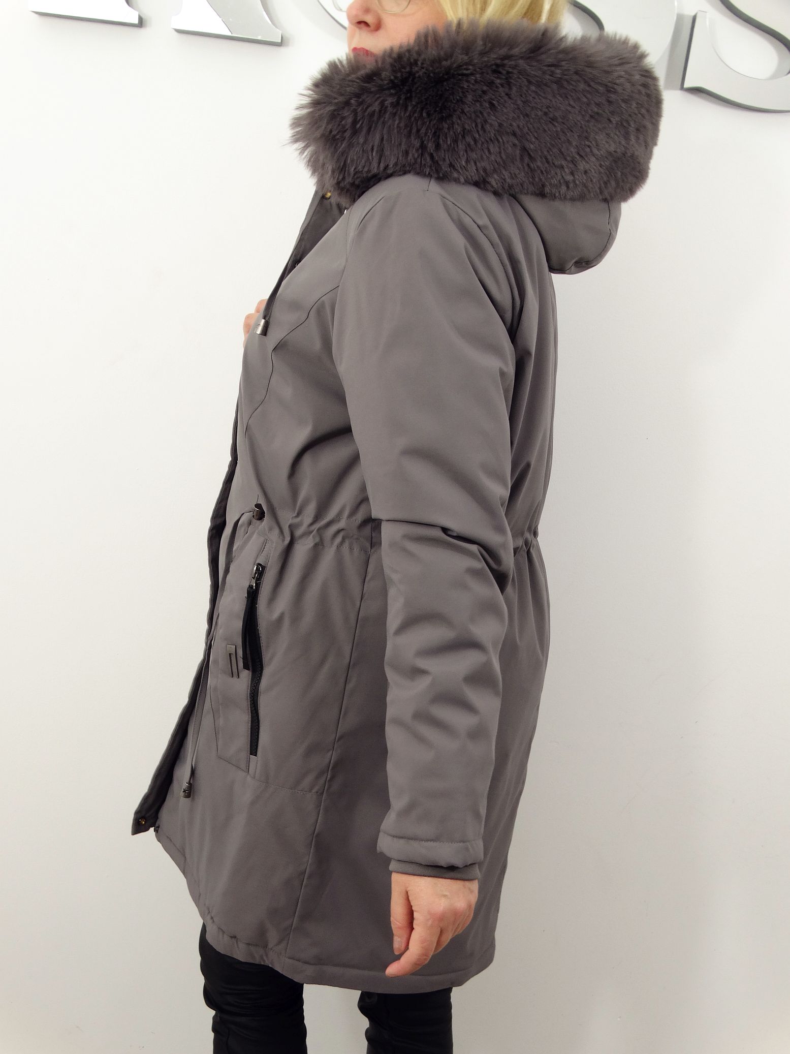 Kurtka Damska Zimowa Parka Ocieplana EMILIA od 44 do 54 szara - obrazek 5