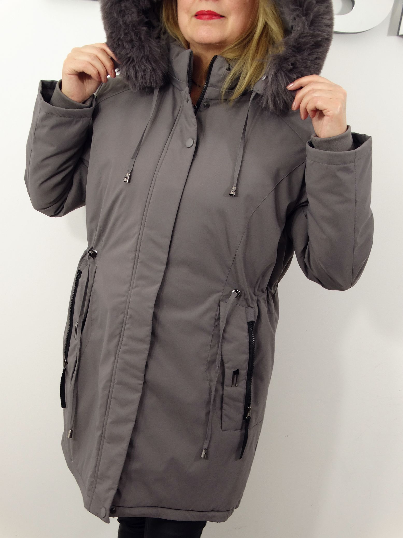 Kurtka Damska Zimowa Parka Ocieplana EMILIA od 44 do 54 szara - obrazek 8