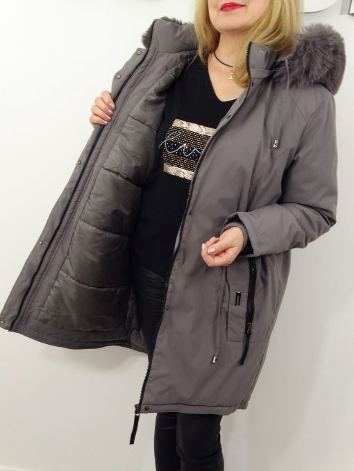 Kurtka Damska Zimowa Parka Ocieplana EMILIA od 44 do 54 szara