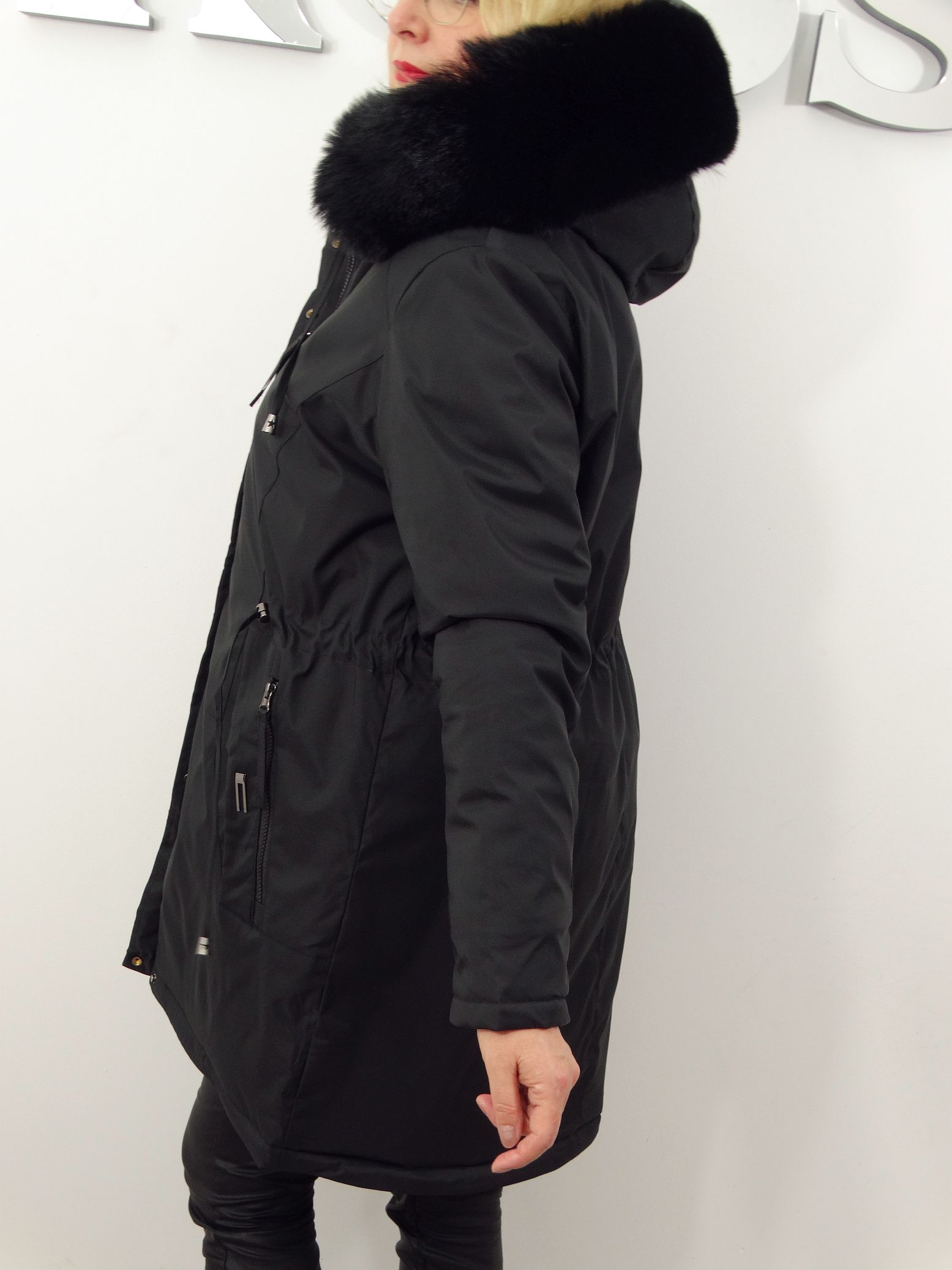Kurtka Damska Zimowa Parka Ocieplana EMILIA od 44 do 54 czarna - obrazek 5