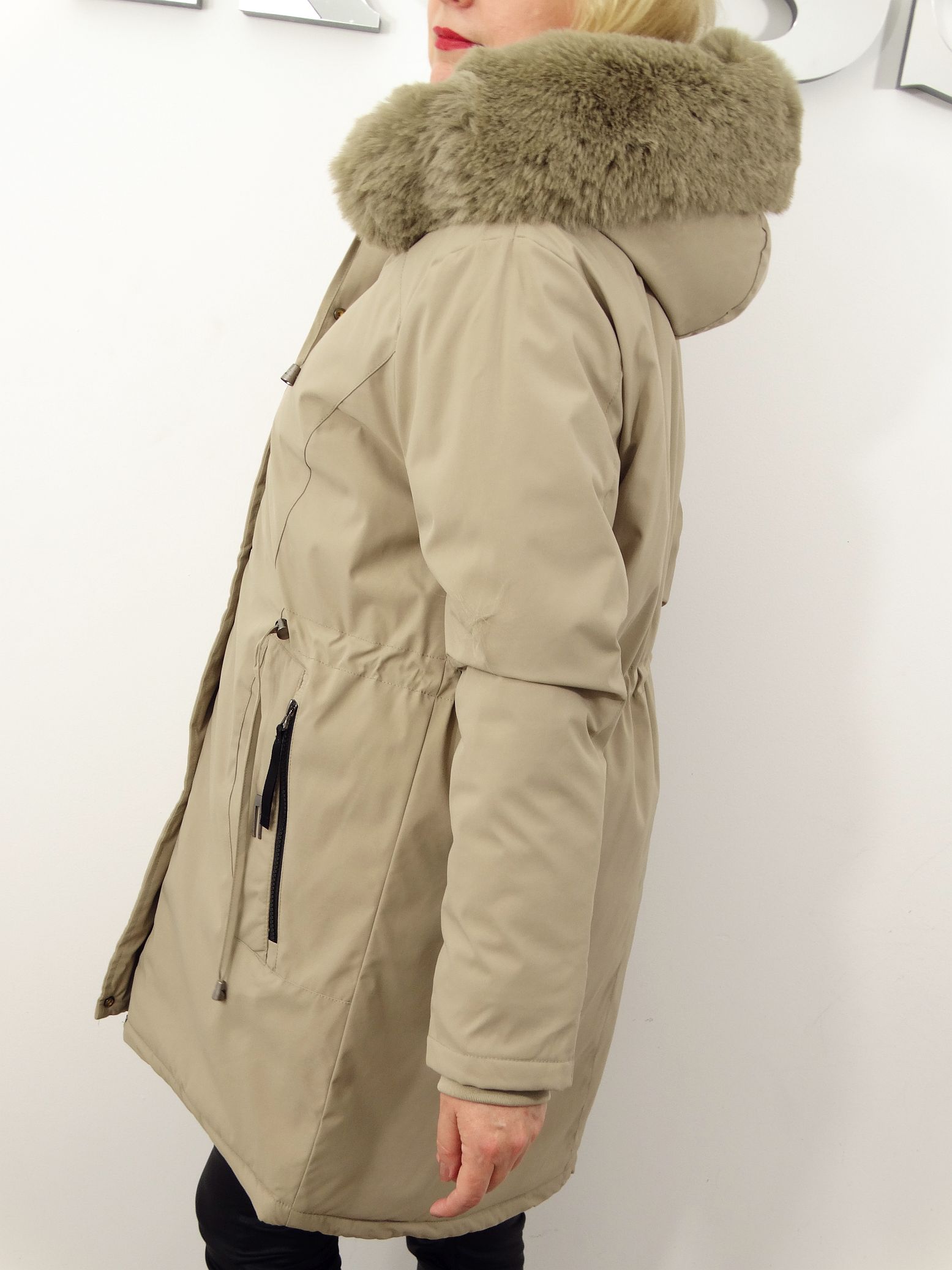 Kurtka Damska Zimowa Parka Ocieplana EMILIA od 44 do 54 beż - obrazek 5