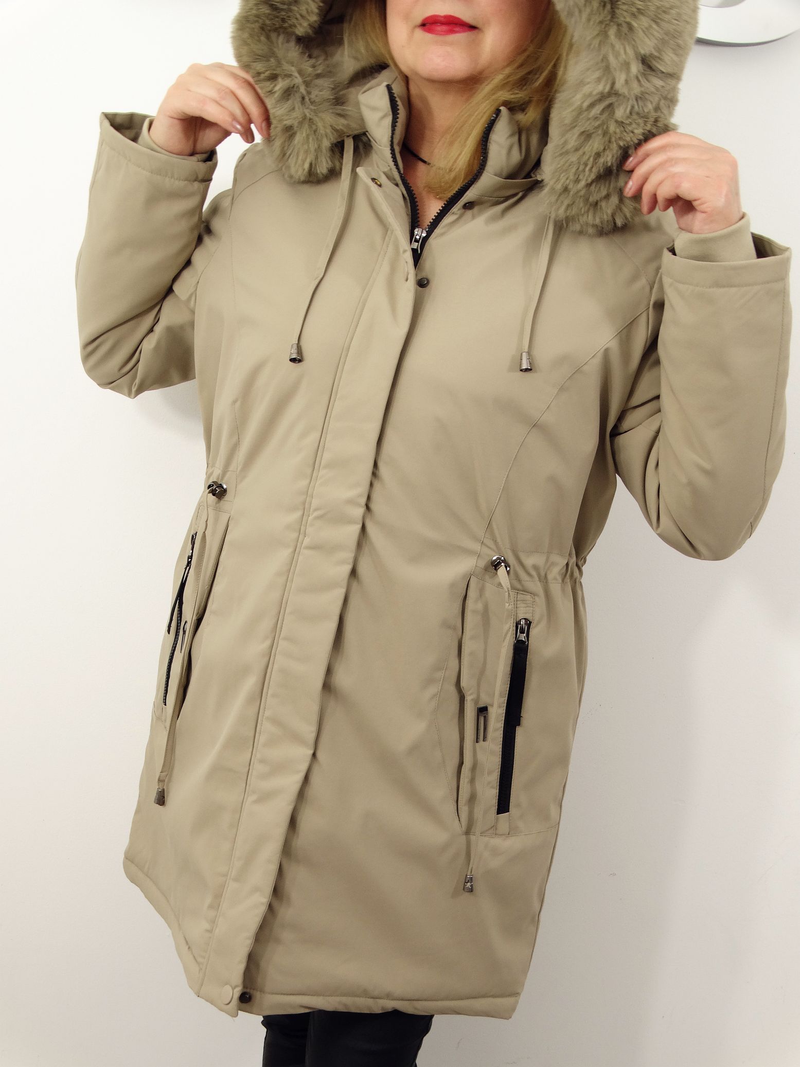 Kurtka Damska Zimowa Parka Ocieplana EMILIA od 44 do 54 beż - obrazek 8