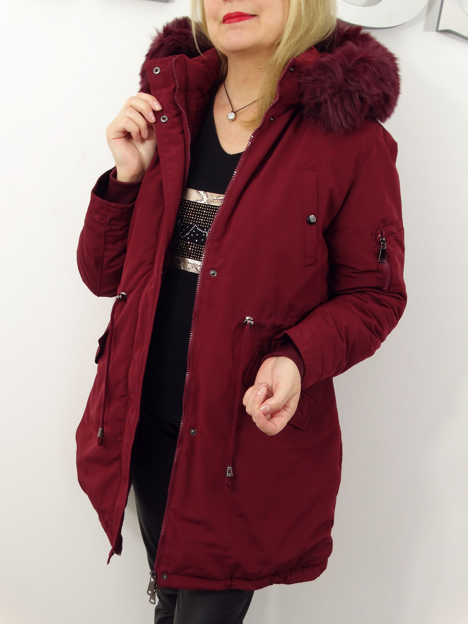 Kurtka Damska Zimowa Parka z Futerkiem FELICIA od 40 do 50 bordo - obrazek 3