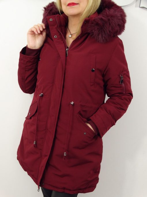Kurtka Damska Zimowa Parka z Futerkiem FELICIA od 40 do 50 bordo