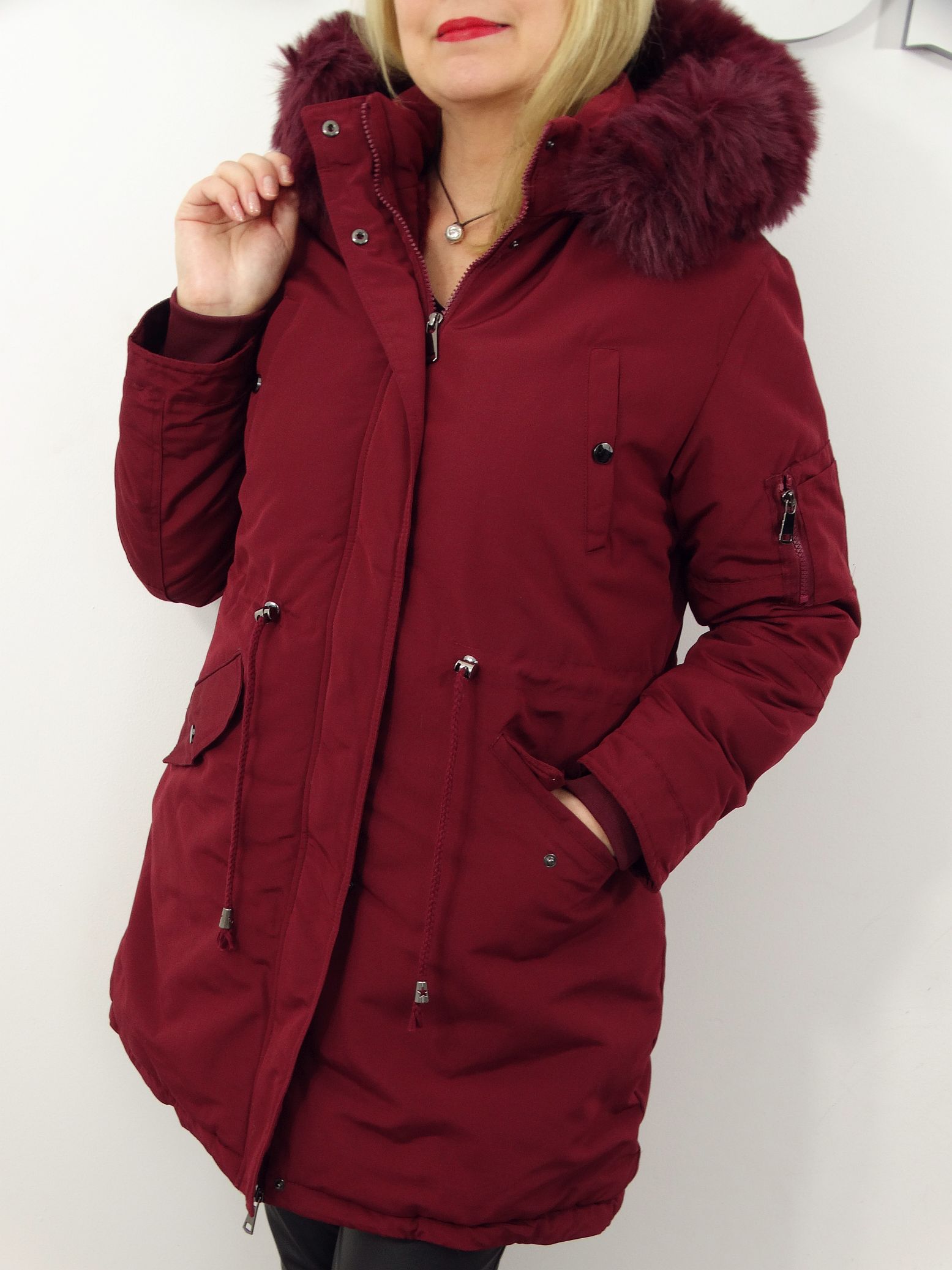 Kurtka Damska Zimowa Parka z Futerkiem FELICIA od 40 do 50 bordo